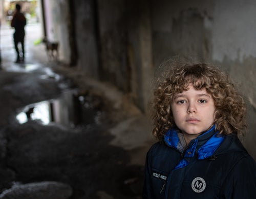 A young boy impacted by the ongoing conflict in Ukraine. 