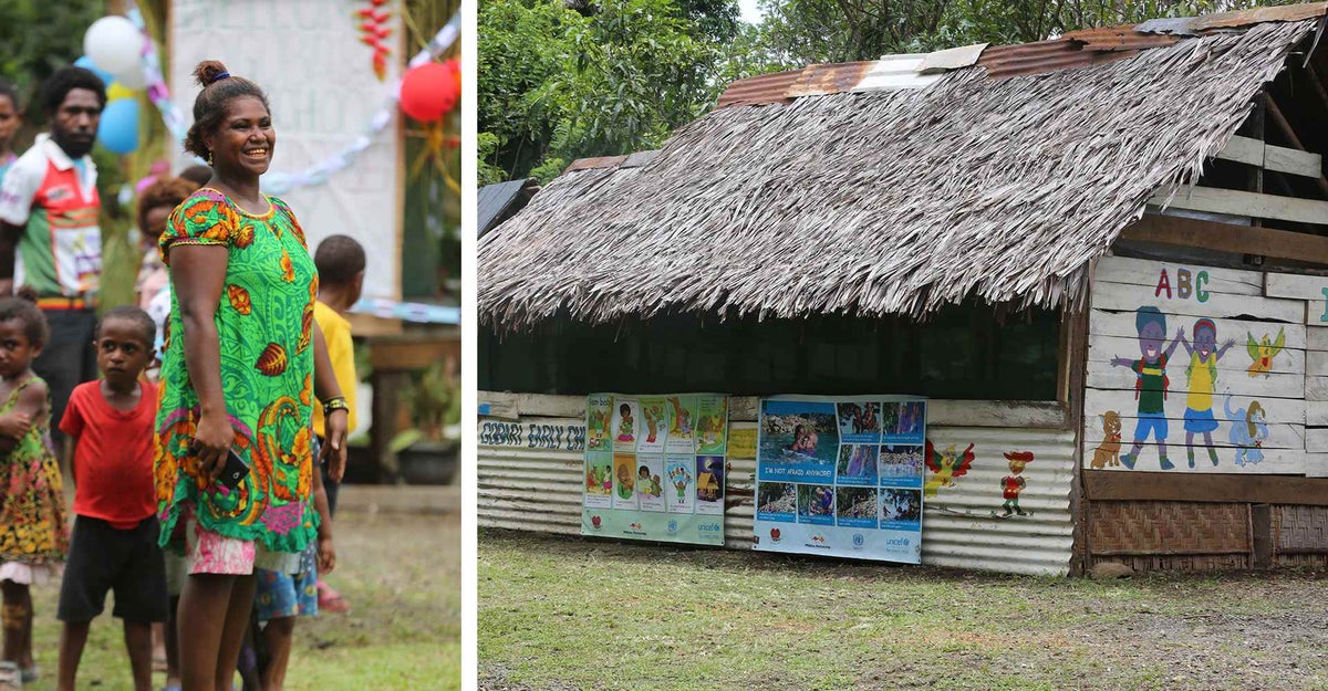This ECD centre was built by Jacklyn (left) with the help of her community in PNG and supported by UNICEF. 