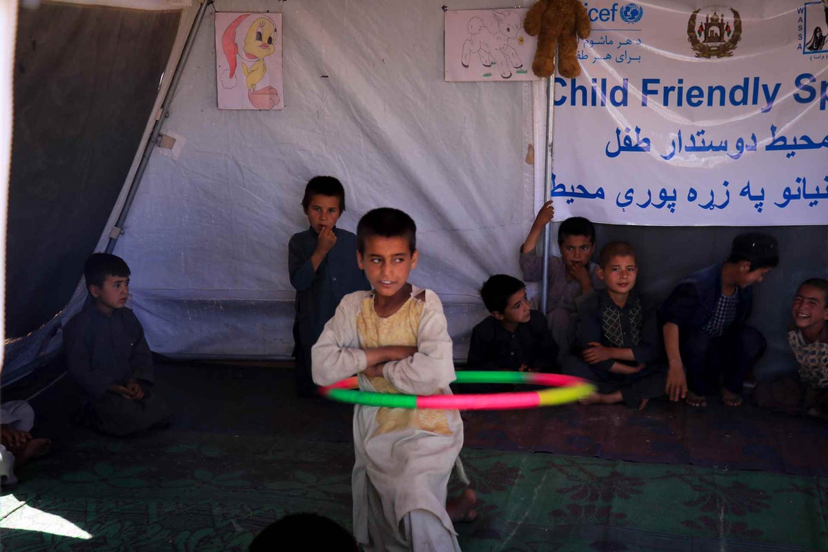 Child plays in a UNCIEF child-friendly space