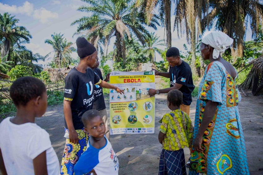 A group of UNICEF U-Reporters raise awareness about the Ebola virus disease in the DRC during an outbreak in 2025.