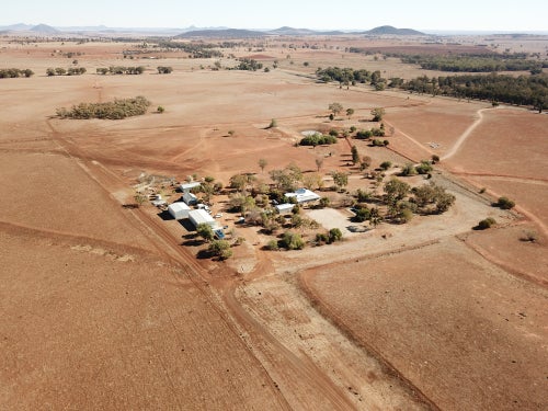 Aerial photo of drought affected town