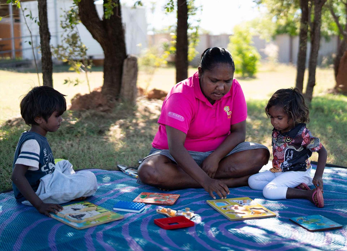 Students learn with their educator as part of the Indi Kindi program, delivered by the Moriarty Foundation and supported by UNICEF Australia. 