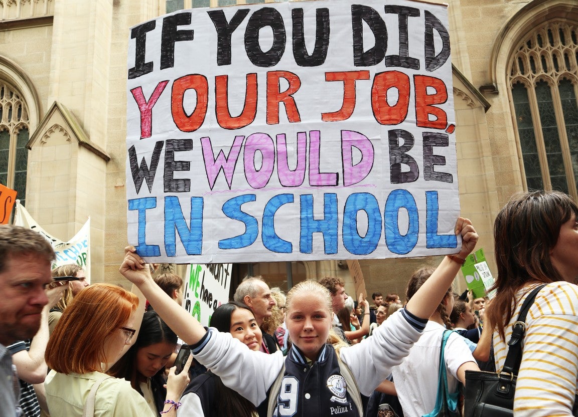 Students take part in Sydney's rally for Climate Action.