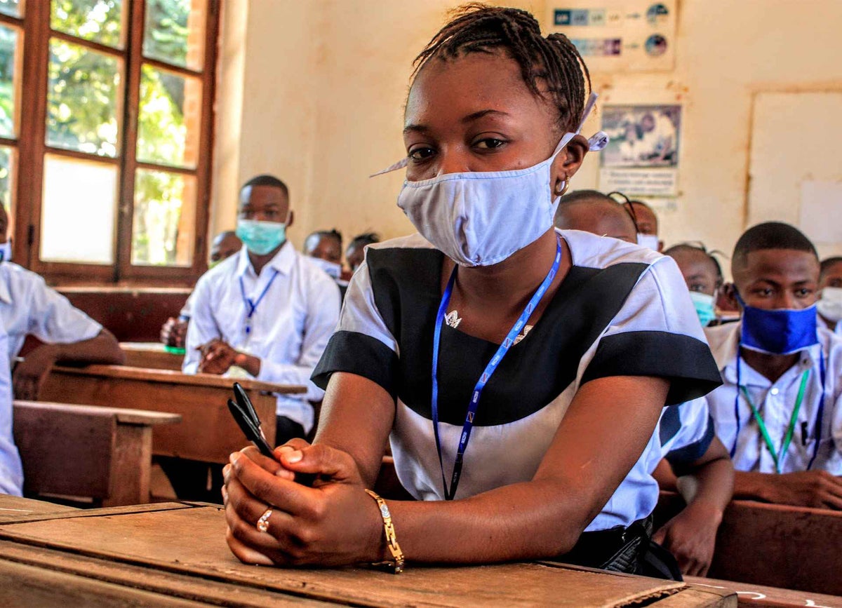 Charlène prepares to sit her exam at Esengo High School in Equateur province, DRC.
