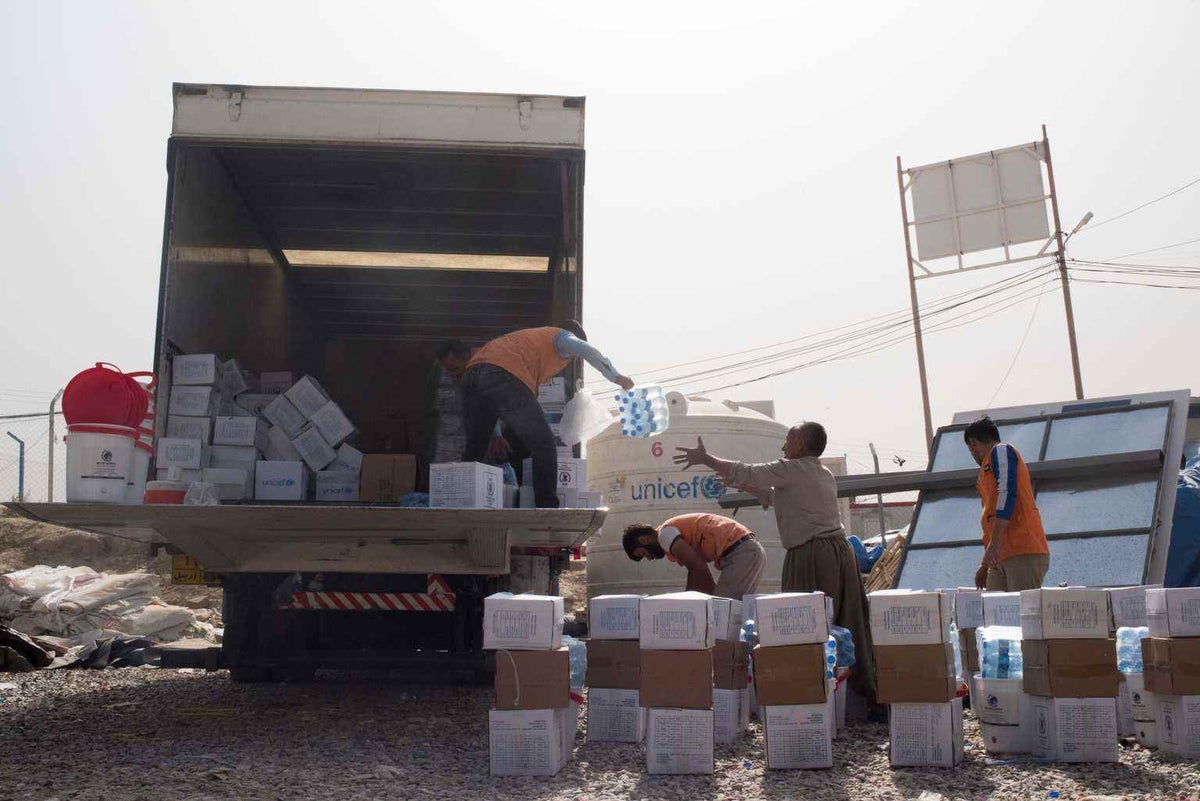 Truck holding supplies for UNICEF