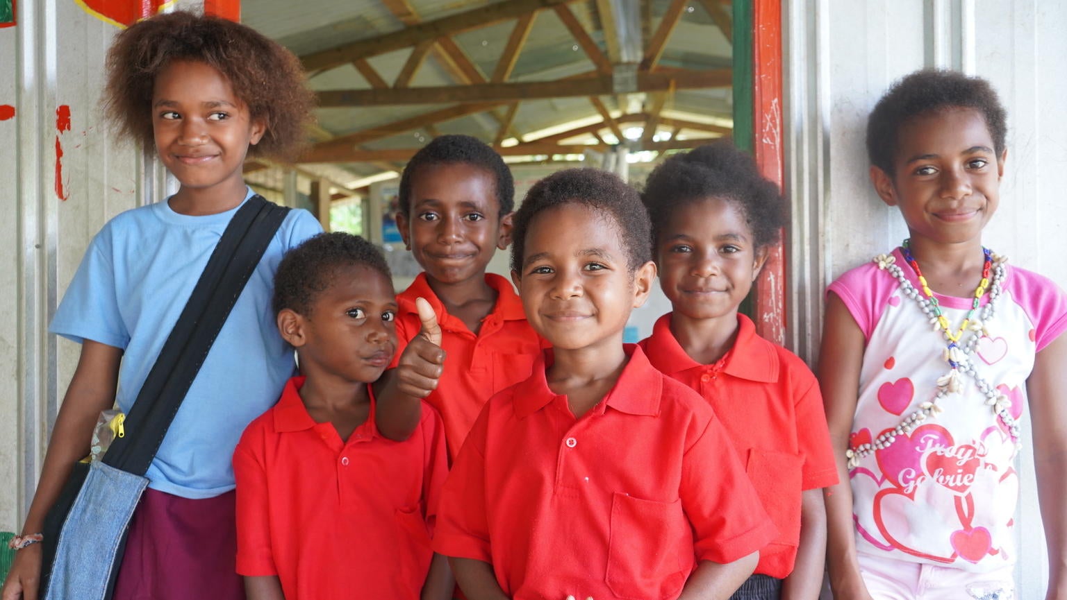 A group of students at Hobu ECD Learning Centre, Nawaeb District, Morobe Province