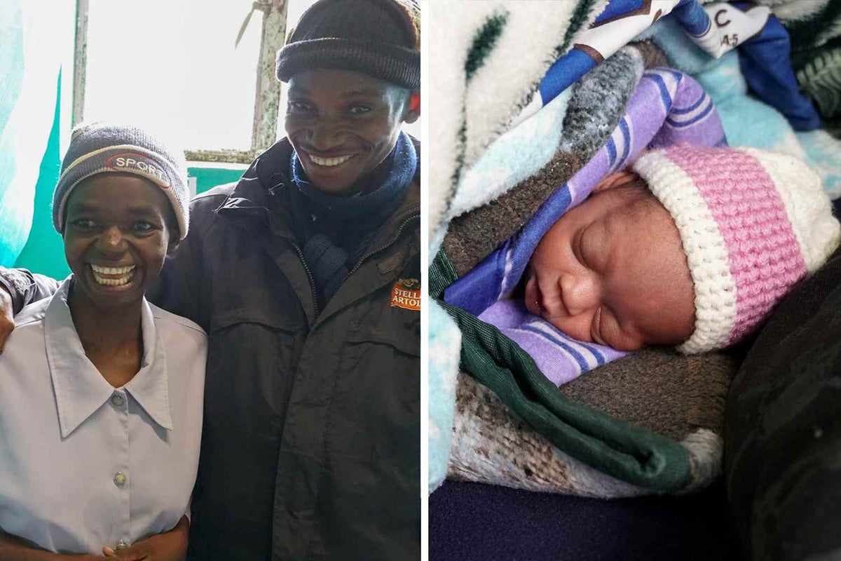 Baby Unity is wrapped up in layers of blankets on the bed; part of a Kangaroo Care program supported by UNICEF to rural hospitals and mothers of premature babies