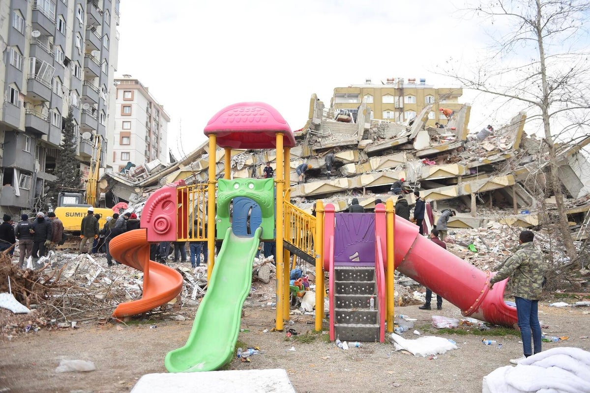 Playground amidst rubble