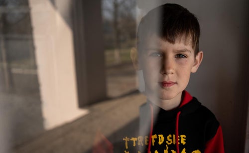 A young Ukranian boy harmed by land mines.