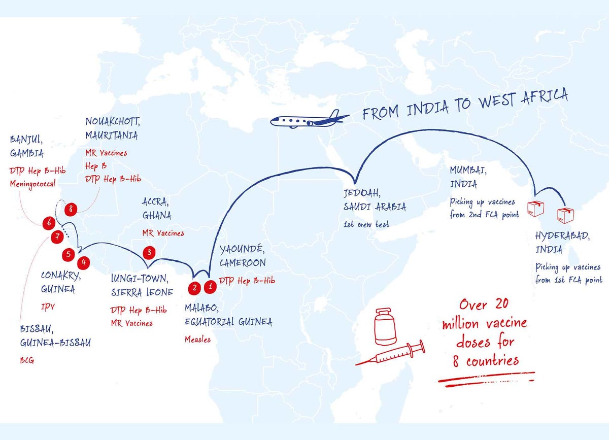 Map showing how from India to West Africa, donors have helped to deliver more than 20 million vaccine doses. 