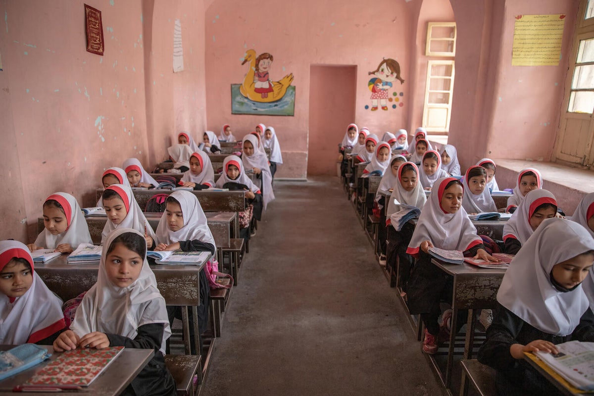 A classroom full of young girls in Afghanistan.