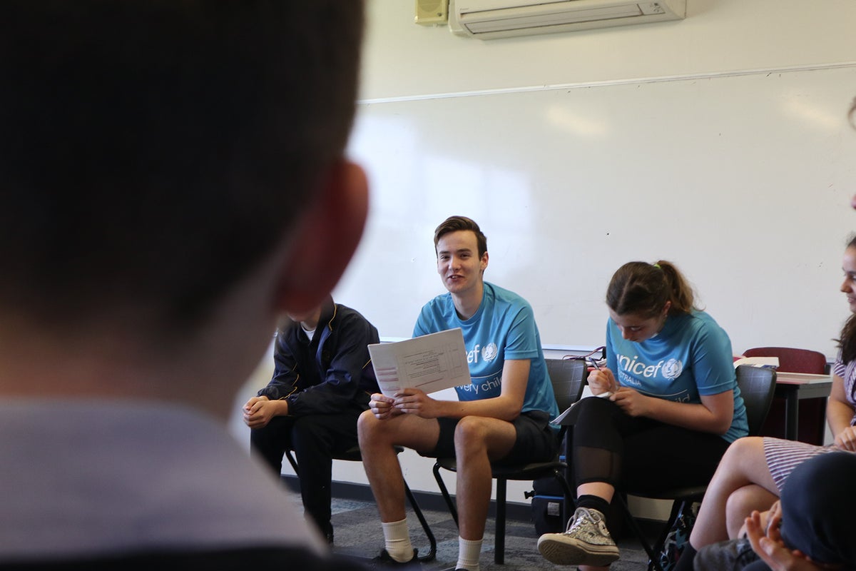 Josh during consultations with teenage students in Victoria, Australia. © UNICEF Australia