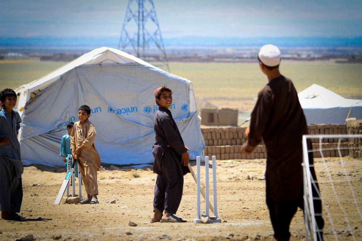 Children playing cricket