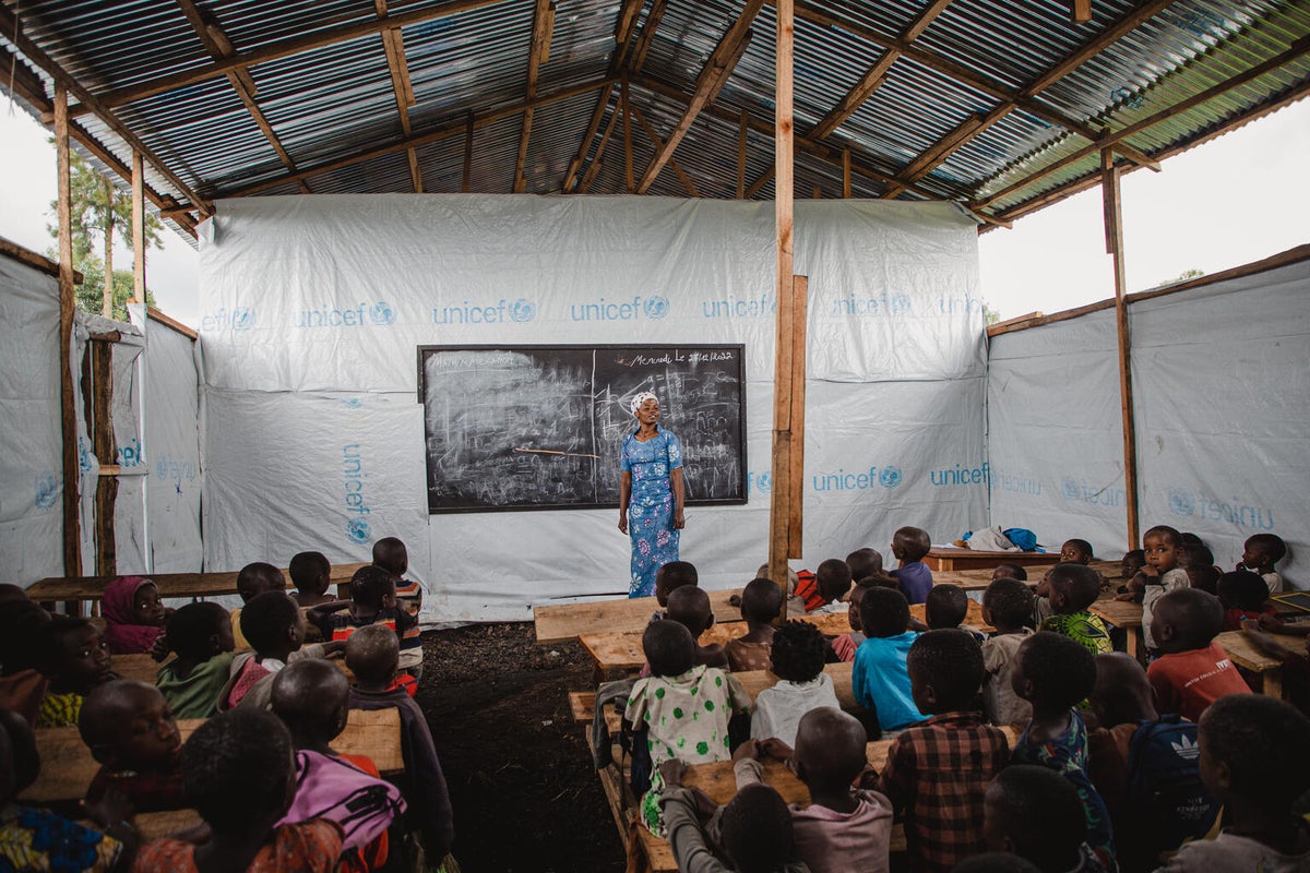 A makeshift classroom built by UNICEF for the children of Congo DRC.