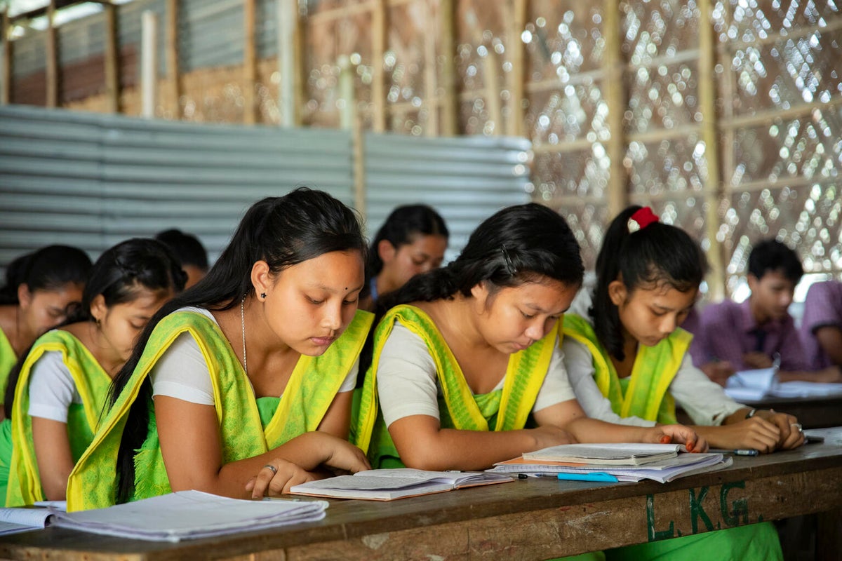 High school students in India study for their exams