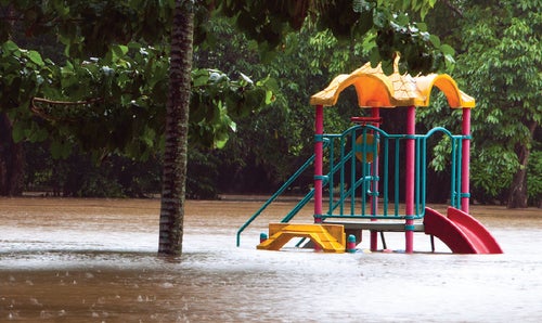Children's playground underwater due to flooding