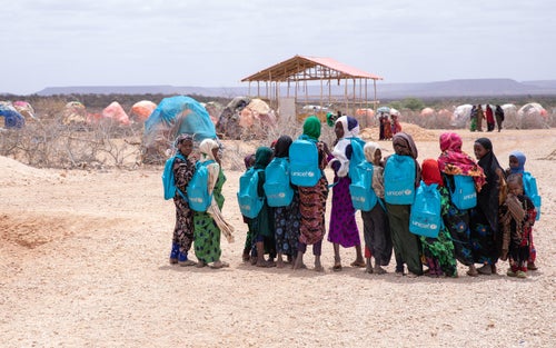 Children in Ethiopia receive UNICEF school backpacks
