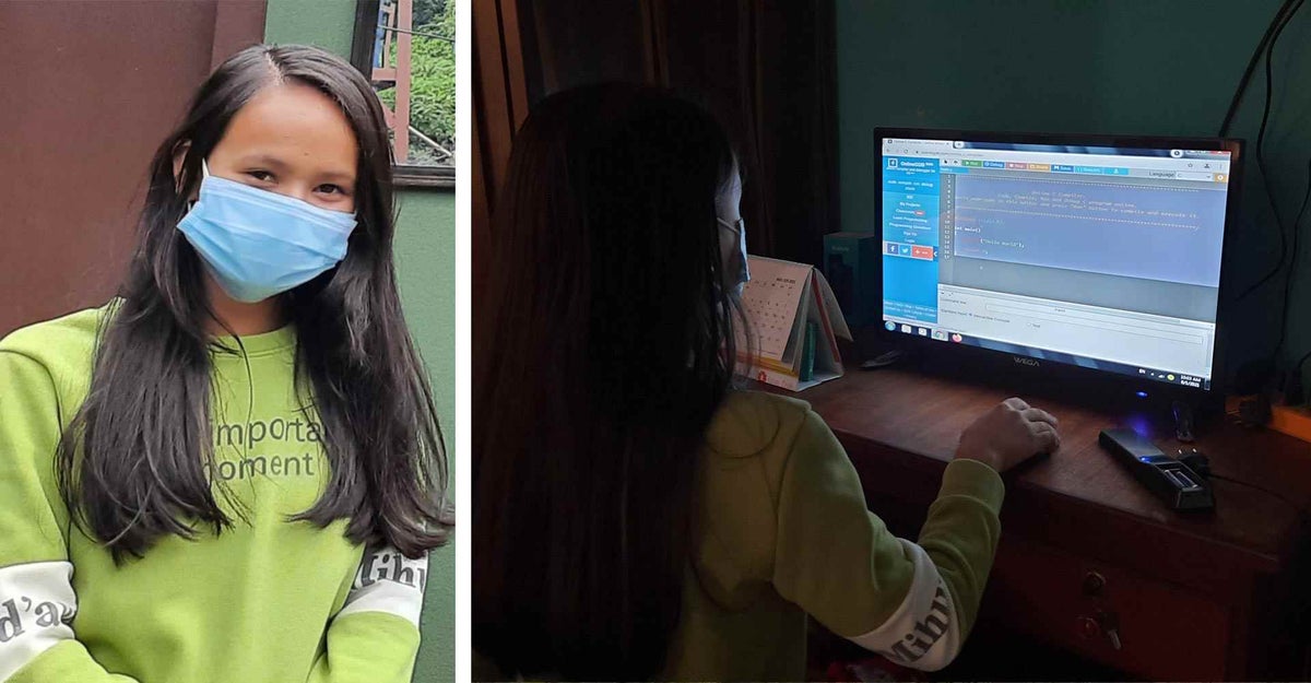 Anisha attends online classes in her home in north-central Nepal.