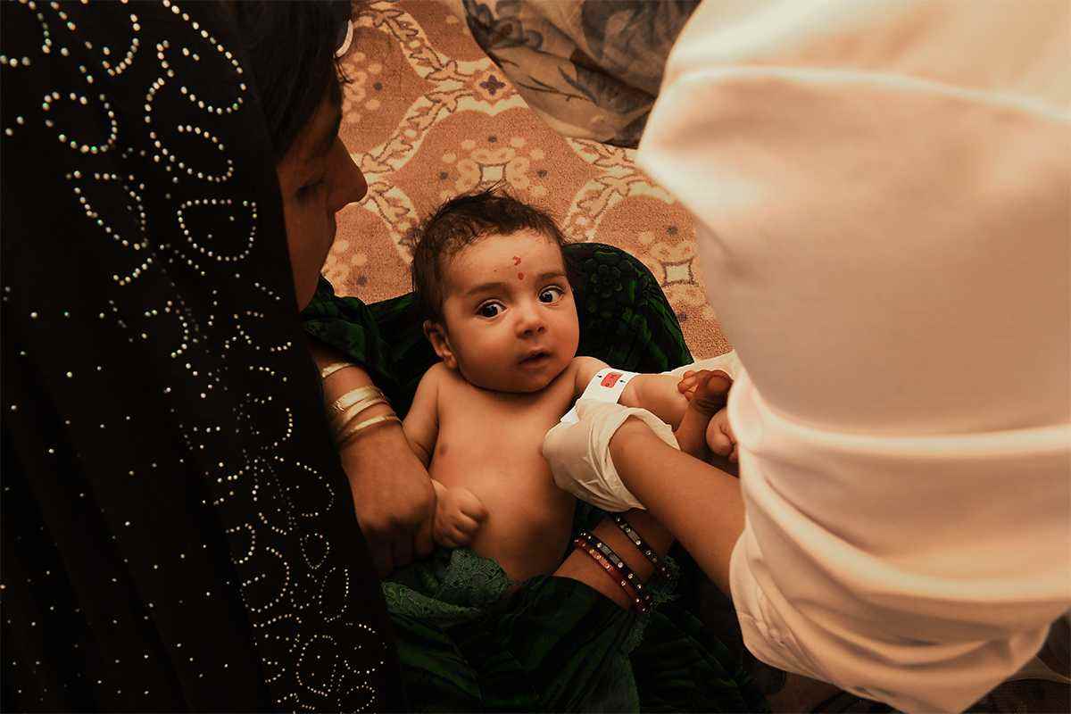 Baby being tested for malnutrition