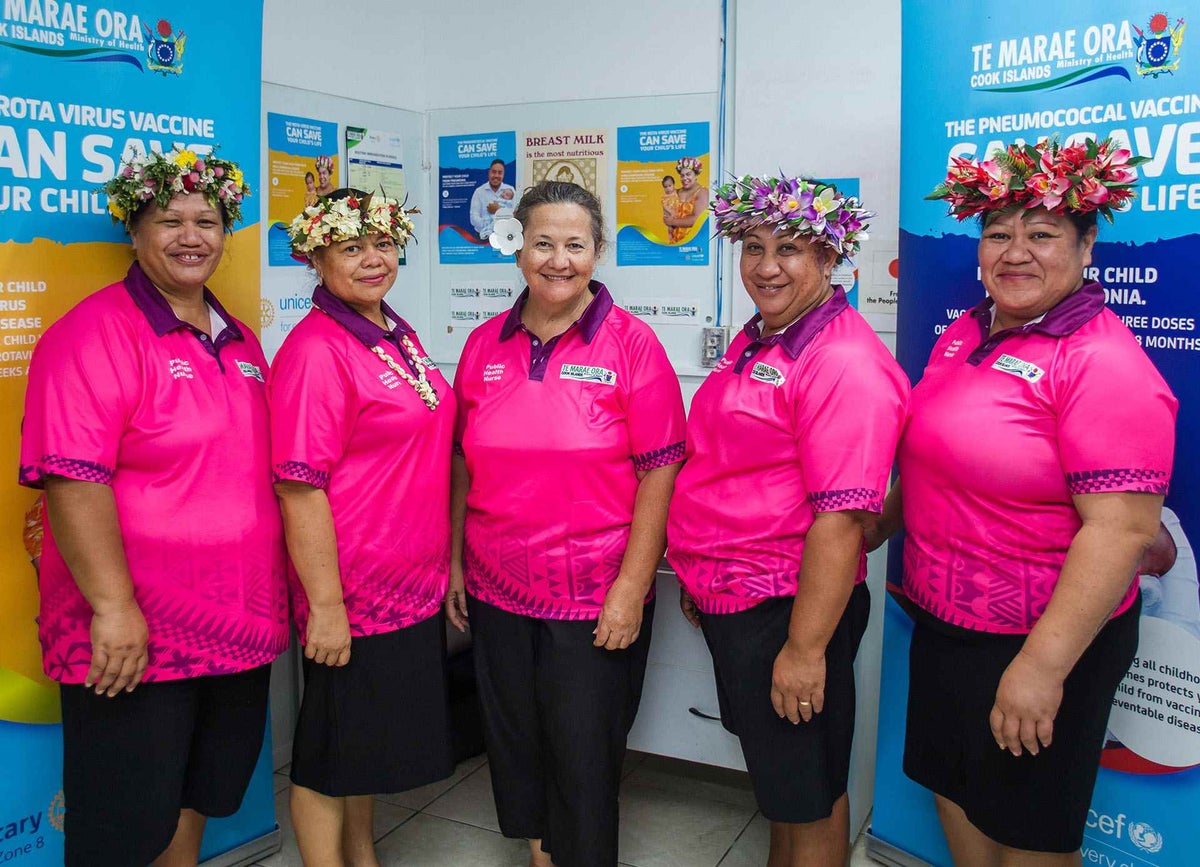 Nurses at a clinic in the Cook Islands prepare for a busy day vaccinating children against rotavirus disease and pneumococcal virus. 