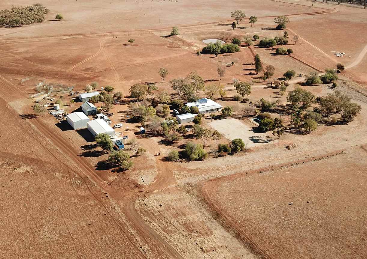 Aerial view of a drought stricken town.