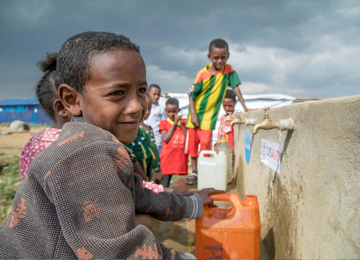 Internally displaced children access clean water the Tigray region of Ethiopia