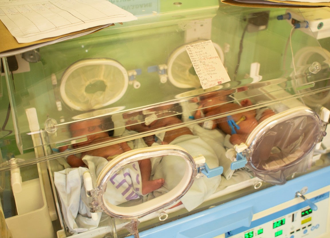 Newborns in an incubator at a hospital in rural Zimbabwe. 