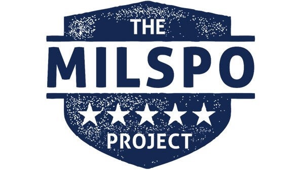 Blue and white shield with The MILSPO Project across it.