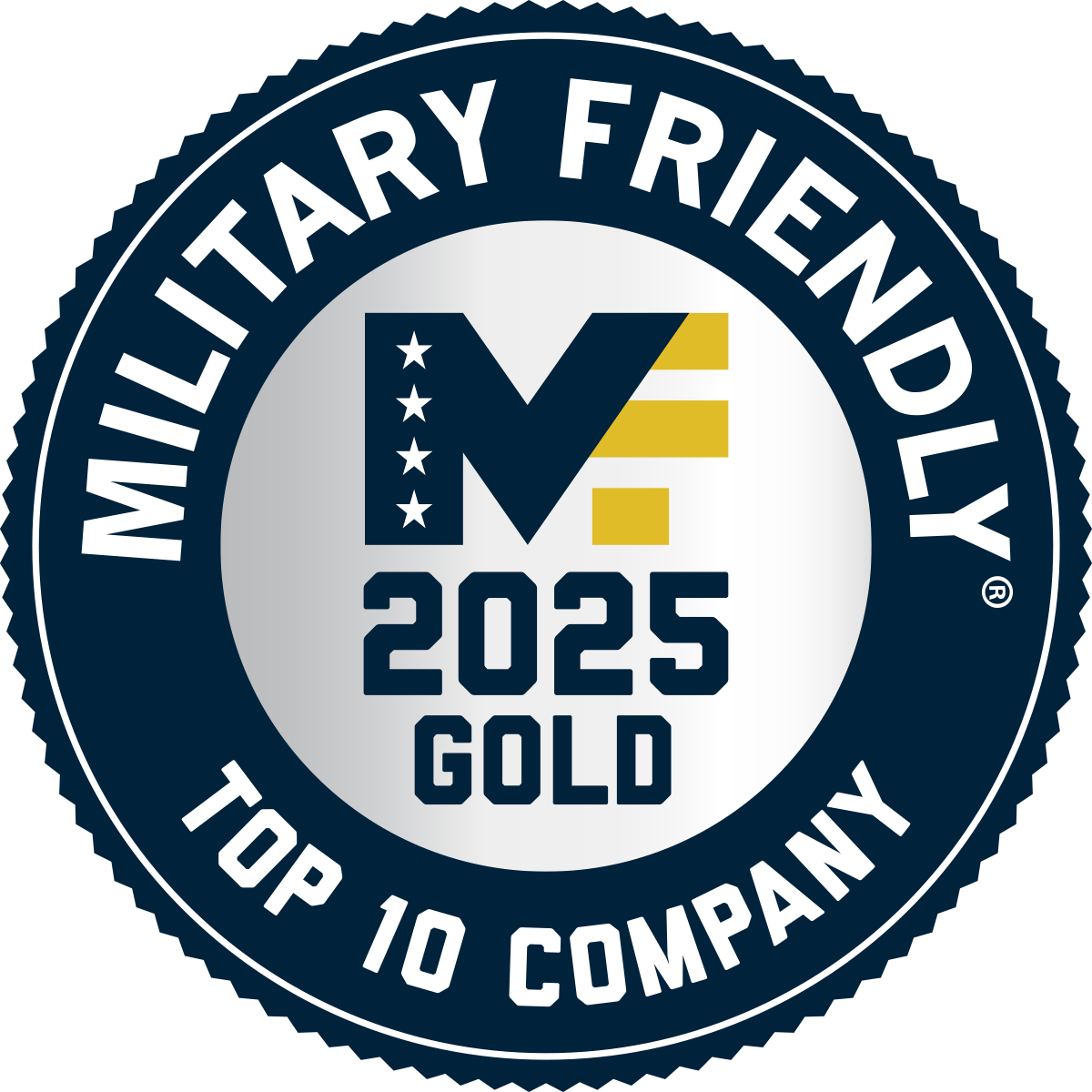 Award for being a 2025 Top 10 Military Friendly Company