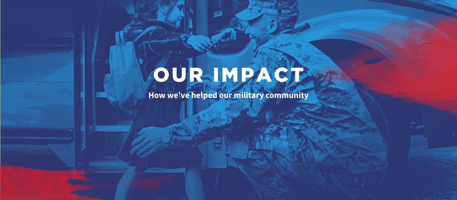 Our Impact - How we've helped our military community banner (military dad with daughter getting off school bus)