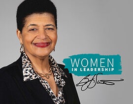 An image of Bobbye Sweat with the text "Women in Leadership Bobbye Sweat".