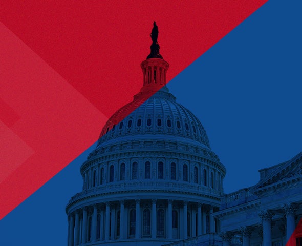 Image of the capital building with red and blue overlay.