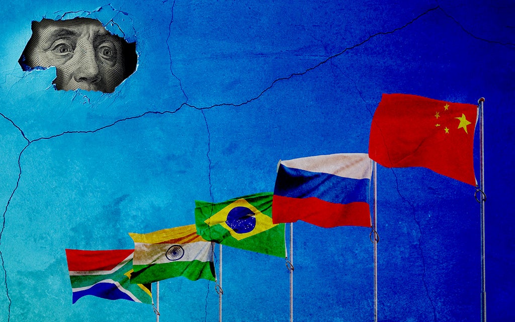 BRICS Country Flags on blue 
