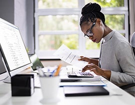 Military woman working on financial plan