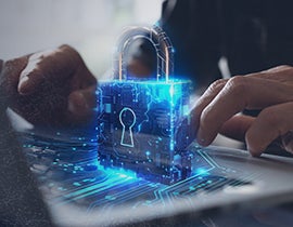 Lock on top of a laptop symbolizing privacy and security