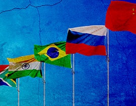 BRICS Country Flags on blue 