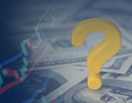 Question mark on top of bills