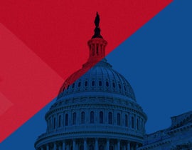 Image of the capital building with red and blue overlay.