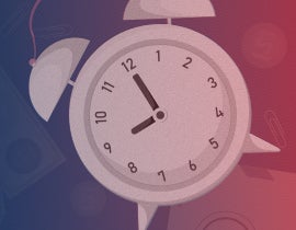 alarm clock on a blue and red background indicating time passing