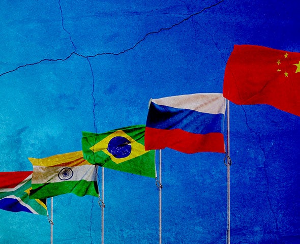 BRICS Country Flags on blue