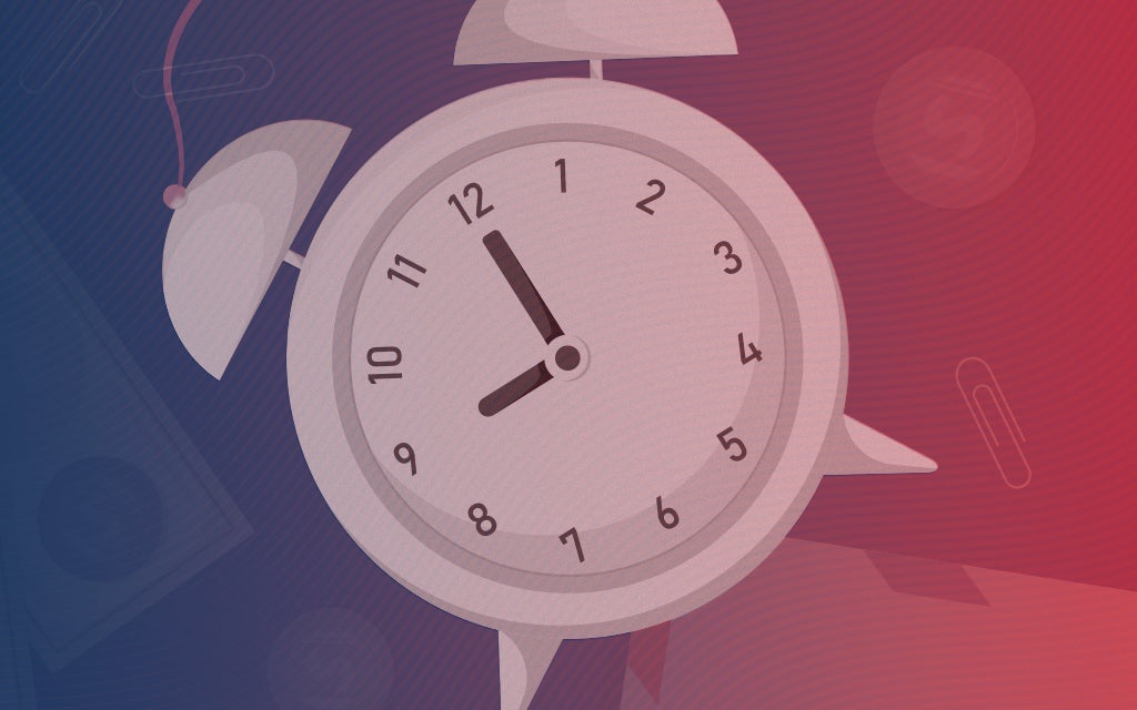 alarm clock on a blue and red background indicating time passing
