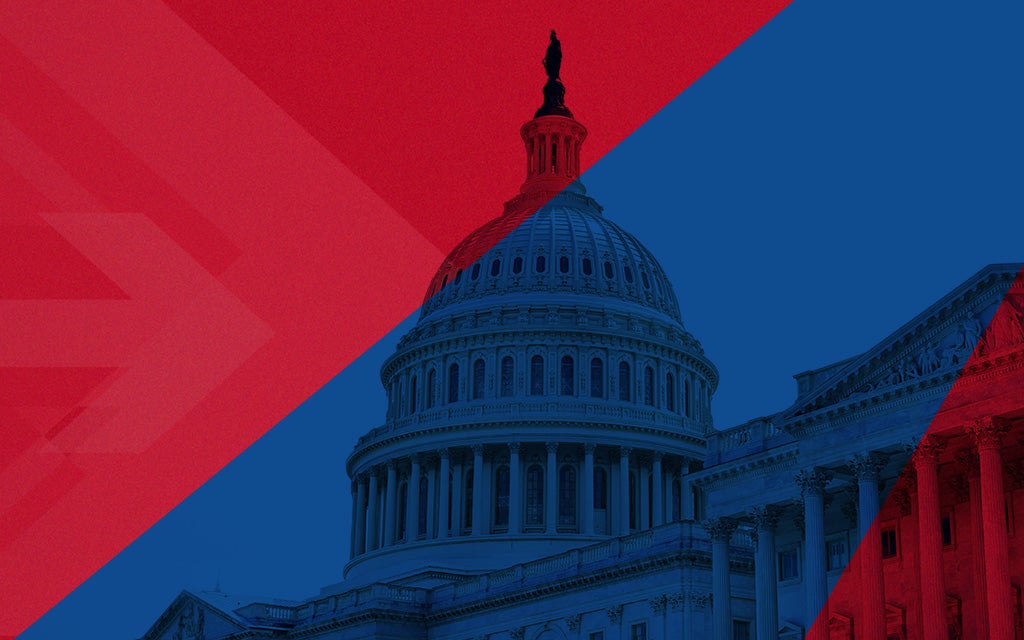 Image of the capital building with red and blue overlay.