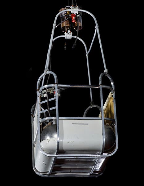 Light-weight gondola with propane burners, built by Ed Yost and Raven Industries, 1972, on display at the Steven F. Udvar-Hazy Center in Chantilly, VA, part of the National Air and Space Museum, Smithsonian Institution (airandspace.si.edu)