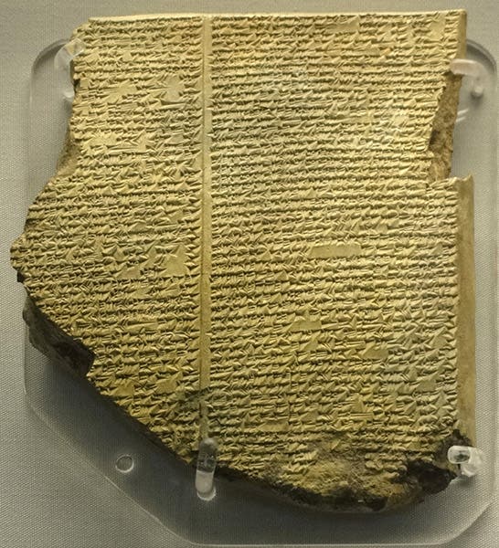 The “Flood Tablet” of the Epic of Gilgamesh, found by Hormuzd Rassam in the Library of Ashurbanipal, 1853, later translated by George Smith, now in the British Museum (Wikimedia commons)