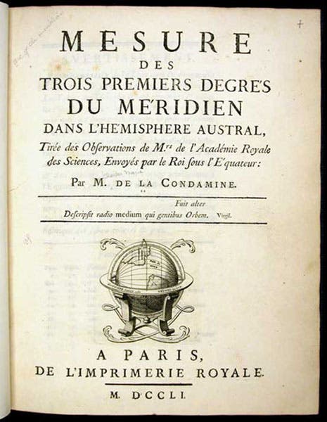 Title page, Charles-Marie de La Condamine, Mesure des trois premiers degrés du méridien, 1751 (Linda Hall Library)
