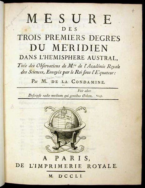 Title page, Charles-Marie de La Condamine, Mesure des trois premiers degrés du méridien, 1751 (Linda Hall Library)