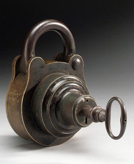 The Challenge Lock of Joseph Bramah, modern photo, Science Museum, London (antiqueboxes.org)