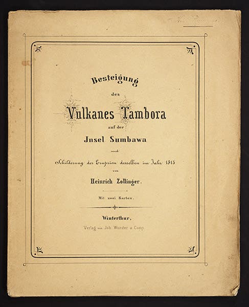Front cover of Besteigung des vulkanes Tambora, by Heinrich Zollinger, 1855 (Linda Hall Library)