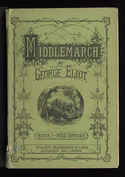 Front paper cover of the first volume of Middlemarch, by George Eliot, 1871, in the New York Public Library (nypl.org)