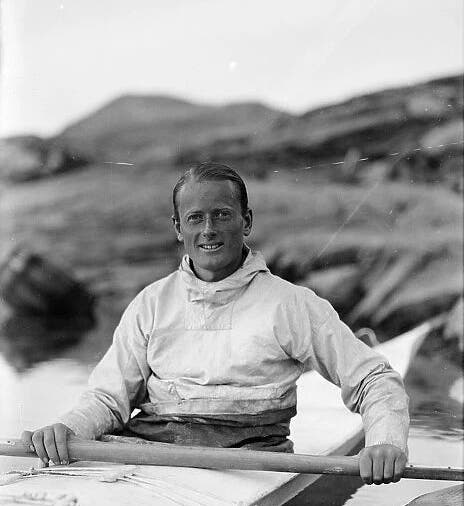 Gino Watkins in his kayak, photo by Henry Iliffe Cozens, 1931, Scott Polar Research Institute (spriprints.com)